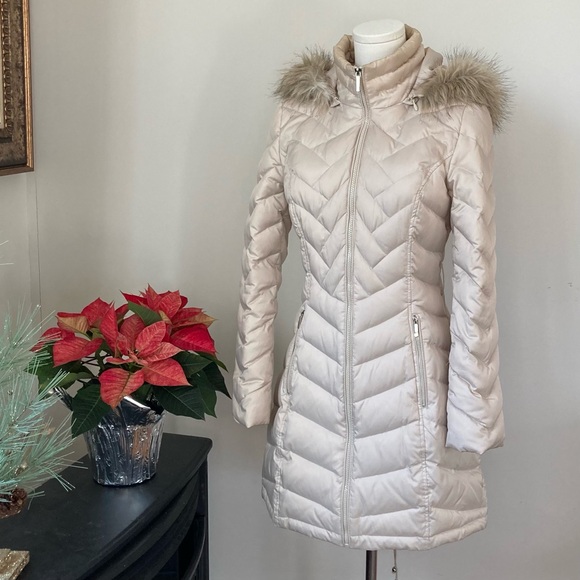 Laundry Down Midi Coat Puffer Jacket in Beige - Picture 2 of 8